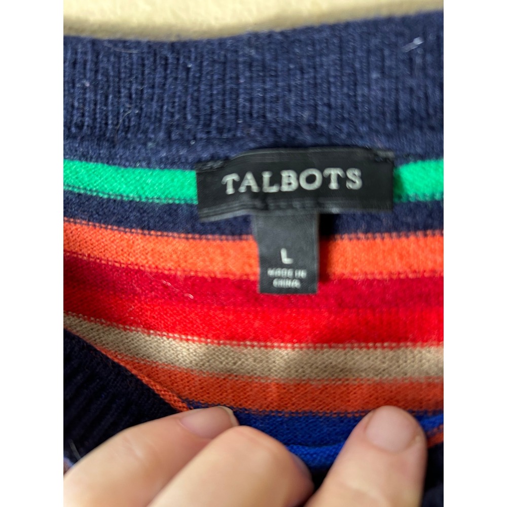 Talbots Rainbow Stripe Crewneck Sweater Lambs Wool Blend Women's Long Sleeve L - Picture 5 of 7